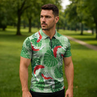 Lime Palaka Hawaii Aloha Zipper Polo Shirt Koi Pond Mix Monstera LT7 - Polynesian Pride