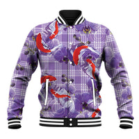 Lavender Palaka Hawaii Aloha Baseball Jacket Koi Pond Mix Orchids - Polynesian Pride