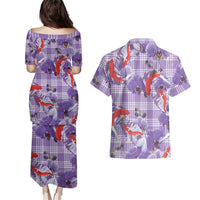 Lavender Palaka Hawaii Aloha Couples Matching Puletasi and Hawaiian Shirt Koi Pond Mix Orchids LT7 - Polynesian Pride