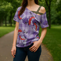 Lavender Palaka Hawaii Aloha Cross Shoulder Shirt Koi Pond Mix Orchids LT7 - Polynesian Pride