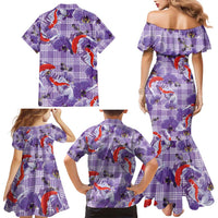 Lavender Palaka Hawaii Aloha Family Matching Mermaid Dress and Hawaiian Shirt Koi Pond Mix Orchids - Polynesian Pride