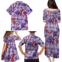 Lavender Palaka Hawaii Aloha Family Matching Puletasi and Hawaiian Shirt Koi Pond Mix Orchids LT7 - Polynesian Pride