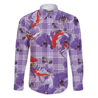 Lavender Palaka Hawaii Aloha Family Matching Puletasi and Hawaiian Shirt Koi Pond Mix Orchids LT7 Dad's Shirt - Long Sleeve Purple - Polynesian Pride