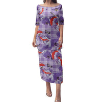Lavender Palaka Hawaii Aloha Family Matching Puletasi and Hawaiian Shirt Koi Pond Mix Orchids LT7 Purple - Polynesian Pride