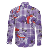 Lavender Palaka Hawaii Aloha Family Matching Short Sleeve Bodycon Dress and Hawaiian Shirt Koi Pond Mix Orchids LT7 - Polynesian Pride
