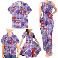 Lavender Palaka Hawaii Aloha Family Matching Tank Maxi Dress and Hawaiian Shirt Koi Pond Mix Orchids - Polynesian Pride