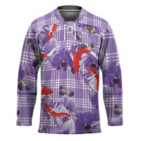 Lavender Palaka Hawaii Aloha Hockey Jersey Koi Pond Mix Orchids LT7 Unisex Purple - Polynesian Pride