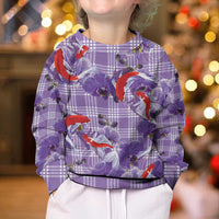 Lavender Palaka Hawaii Aloha Kid Ugly Christmas Sweater Koi Pond Mix Orchids - Polynesian Pride