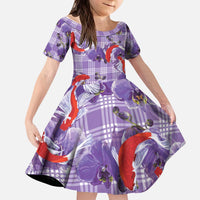 Lavender Palaka Hawaii Aloha Kid Short Sleeve Dress Koi Pond Mix Orchids - Polynesian Pride