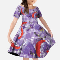 Lavender Palaka Hawaii Aloha Kid Short Sleeve Dress Koi Pond Mix Orchids LT7 KID Purple - Polynesian Pride