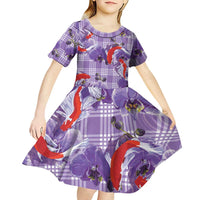 Lavender Palaka Hawaii Aloha Kid Short Sleeve Dress Koi Pond Mix Orchids LT7 - Polynesian Pride