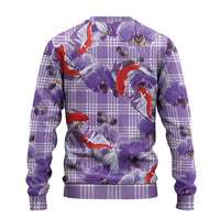 Lavender Palaka Hawaii Aloha Ugly Christmas Sweater Koi Pond Mix Orchids - Polynesian Pride