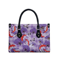 Lavender Palaka Hawaii Aloha Leather Bag Koi Pond Mix Orchids - Polynesian Pride