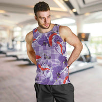 Lavender Palaka Hawaii Aloha Men Tank Top Koi Pond Mix Orchids - Polynesian Pride