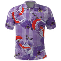 Lavender Palaka Hawaii Aloha Polo Shirt Koi Pond Mix Orchids LT7 Purple - Polynesian Pride