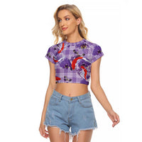 Lavender Palaka Hawaii Aloha Raglan Cropped T Shirt Koi Pond Mix Orchids LT7 Female Purple - Polynesian Pride