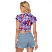 Lavender Palaka Hawaii Aloha Raglan Cropped T Shirt Koi Pond Mix Orchids LT7 - Polynesian Pride