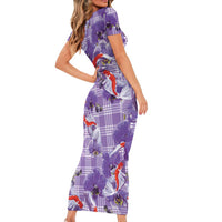 Lavender Palaka Hawaii Aloha Short Sleeve Bodycon Dress Koi Pond Mix Orchids LT7 - Polynesian Pride