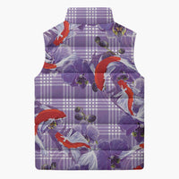 Lavender Palaka Hawaii Aloha Sleeveless Puffer Jacket Koi Pond Mix Orchids - Polynesian Pride