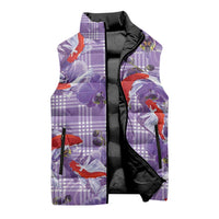 Lavender Palaka Hawaii Aloha Sleeveless Puffer Jacket Koi Pond Mix Orchids - Polynesian Pride
