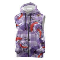 Lavender Palaka Hawaii Aloha Sleeveless Zip Hoodie Koi Pond Mix Orchids LT7 Purple - Polynesian Pride