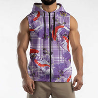Lavender Palaka Hawaii Aloha Sleeveless Zip Hoodie Koi Pond Mix Orchids LT7 - Polynesian Pride