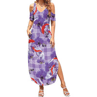 Lavender Palaka Hawaii Aloha Summer Maxi Dress Koi Pond Mix Orchids LT7 Women Purple - Polynesian Pride