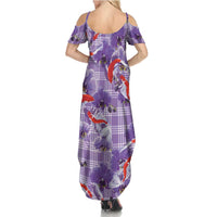 Lavender Palaka Hawaii Aloha Summer Maxi Dress Koi Pond Mix Orchids LT7 - Polynesian Pride