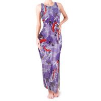 Lavender Palaka Hawaii Aloha Tank Maxi Dress Koi Pond Mix Orchids - Polynesian Pride