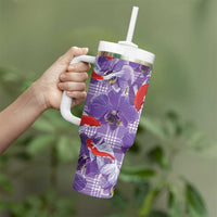 Lavender Palaka Hawaii Aloha Tumbler With Handle Koi Pond Mix Orchids - Polynesian Pride
