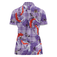 Lavender Palaka Hawaii Aloha Women Polo Shirt Koi Pond Mix Orchids LT7 - Polynesian Pride