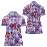Lavender Palaka Hawaii Aloha Women Polo Shirt Koi Pond Mix Orchids LT7 - Polynesian Pride