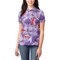 Lavender Palaka Hawaii Aloha Women Polo Shirt Koi Pond Mix Orchids LT7 - Polynesian Pride