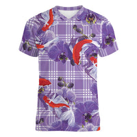 Lavender Palaka Hawaii Aloha Women V-Neck T-Shirt Koi Pond Mix Orchids LT7 Female Purple - Polynesian Pride
