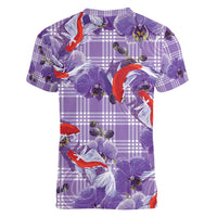 Lavender Palaka Hawaii Aloha Women V-Neck T-Shirt Koi Pond Mix Orchids - Polynesian Pride
