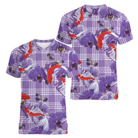 Lavender Palaka Hawaii Aloha Women V-Neck T-Shirt Koi Pond Mix Orchids LT7 - Polynesian Pride