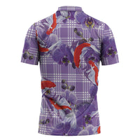 Lavender Palaka Hawaii Aloha Zipper Polo Shirt Koi Pond Mix Orchids LT7 - Polynesian Pride