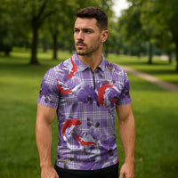 Lavender Palaka Hawaii Aloha Zipper Polo Shirt Koi Pond Mix Orchids LT7 - Polynesian Pride