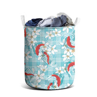 Turquoise Palaka Hawaii Aloha Laundry Basket Koi Pond Mix Plumeria LT7 - Polynesian Pride