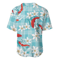 Turquoise Palaka Hawaii Aloha Baseball Jersey Koi Pond Mix Plumeria LT7 - Polynesian Pride