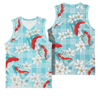 Turquoise Palaka Hawaii Aloha Basketball Jersey Koi Pond Mix Plumeria - Polynesian Pride
