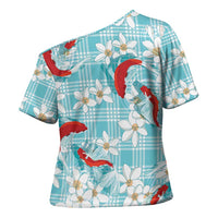 Turquoise Palaka Hawaii Aloha Cross Shoulder Shirt Koi Pond Mix Plumeria LT7 - Polynesian Pride