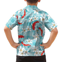 Turquoise Palaka Hawaii Aloha Family Matching Puletasi and Hawaiian Shirt Koi Pond Mix Plumeria - Polynesian Pride
