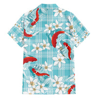 Turquoise Palaka Hawaii Aloha Family Matching Short Sleeve Bodycon Dress and Hawaiian Shirt Koi Pond Mix Plumeria - Polynesian Pride