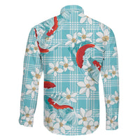 Turquoise Palaka Hawaii Aloha Family Matching Summer Maxi Dress and Hawaiian Shirt Koi Pond Mix Plumeria - Polynesian Pride