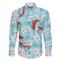 Turquoise Palaka Hawaii Aloha Family Matching Tank Maxi Dress and Hawaiian Shirt Koi Pond Mix Plumeria - Polynesian Pride
