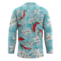 Turquoise Palaka Hawaii Aloha Hockey Jersey Koi Pond Mix Plumeria LT7 - Polynesian Pride