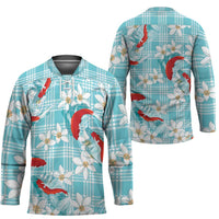 Turquoise Palaka Hawaii Aloha Hockey Jersey Koi Pond Mix Plumeria LT7 - Polynesian Pride