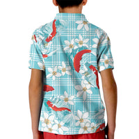 Turquoise Palaka Hawaii Aloha Kid Polo Shirt Koi Pond Mix Plumeria LT7 - Polynesian Pride