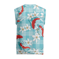 Turquoise Palaka Hawaii Aloha Christmas Knitted V-Neck Vest Koi Pond Mix Plumeria - Polynesian Pride